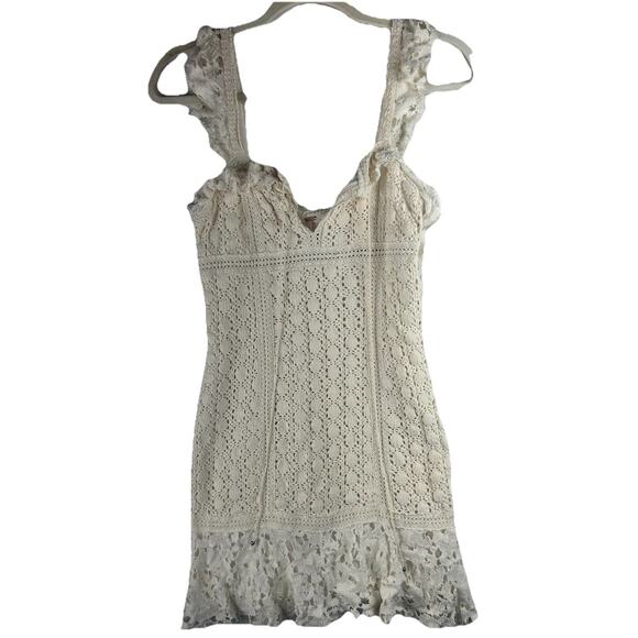 Free People Women’s Size 8 Cross My Heart Lace Mini Dress Ivory White Sleeveless - Picture 2 of 13